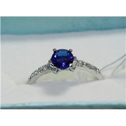 .925 SILVER SAPPHIRE & CZ RING - SIZE 9