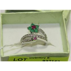 .925 SILVER RUBY, EMERALD & CZ RING - SIZE 7