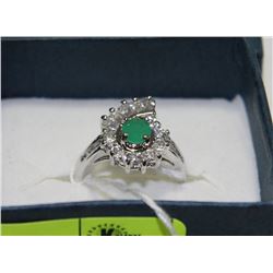 .925 SILVER EMERALD & CZ RING - SIZE 5.5