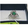 Image 1 : .925 SILVER EMERALD & CZ RING - SIZE 5.5