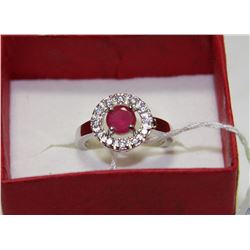 .925 SILVER RUBY & CZ RING - SIZE 6