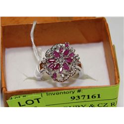 .925 SILVER RUBY & CZ RING - SIZE 5