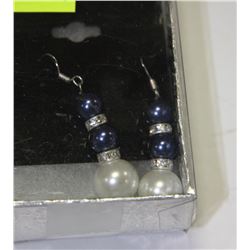 SEA SHELL PEARL & .925 SILVER EARRINGS - BLUE