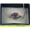 Image 1 : .925 SILVER RUBY & EMERALD RING - SIZE 9.5