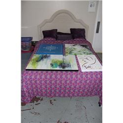 SHOWHOME QUEEN SIZE FABRIC STUDDED HEADBOARD WITH