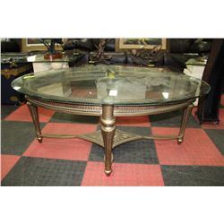 OVAL ORNATE GLASS & METAL TABLE