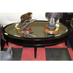 DARK TONE MIRROR TOP OVAL COFFEE TABLE W/ DRAWERS