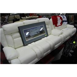 WHITE PERFORATED LEATHER RECLINING SOFA