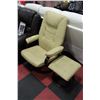 Image 1 : BEIGE LEATHER CHAIR WITH OTTOMAN