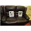 Image 2 : BROWN LEATHERETTE RECLINING SOFA AND LOVESEAT