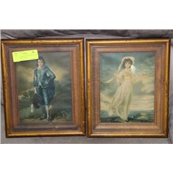 ANTIQUE SHADOW BOX PINK GIRL AND BLUE BOY PICTURES
