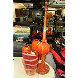 3 VARIOUS SHOWHOME ORANGE VASES AND ONE ORNAMENT