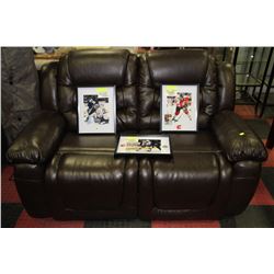 NEW CHOCOLATE BROWN LEATHER RECLINING LOVE SEAT