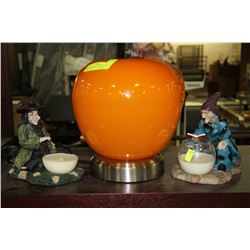 GLASS APPLE TOUCH LAMP WITH TWO WITCH CANDLEHOLDER