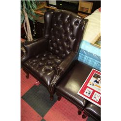 NEW BROWN LEATHERETTE WING BACK PARLOUR CHAIR WITH