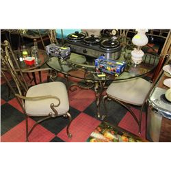 HEAVY METAL GLASS TOP ROUND TABLE WITH 4 CHAIRS