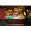 Image 1 : 19" X 19" HAND PAINTED WOODEN TREASURE CHEST