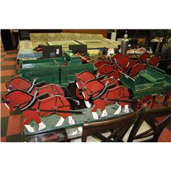 2 HAND CRAFTED WAGONS, COMPLETE WITH HORSE TEAMS