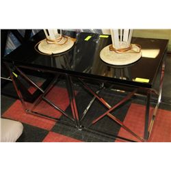 PAIR OF SHOWHOME BLACK AND CHROME END TABLES