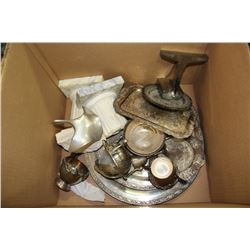 BOX OF ESTATE SILVERPLATED ORNAMENTS WITH STONE