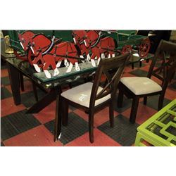 GLASSTOP TABLE WITH 2 X-BACK CHAIRS