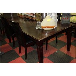 WOOD TONE KITCHEN TABLE W/ 4 BLACK LEATHERETTE