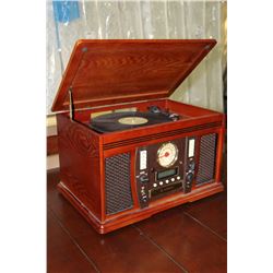 NOSTALGIC WOOD RECORD PLAYER WITH CD RECORDER