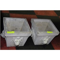 PAIR OF CEMENT LION HEAD PLANTERS
