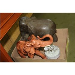 BOX W/ WOOD & CERAMIC ELEPHANTS INCL.