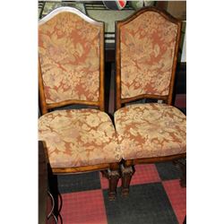 PAIR OF WOOD AND FABRIC CHIARS