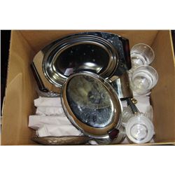 ESTATE BOX OF GLASSES AND SERVING PLATTERS