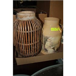 WICKER & GLASS BASKET & DECORATIVE CHURN