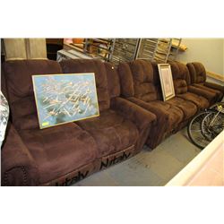 BROWN MICROFIBRE SOFA LOVESEAT AND CHAIR