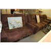 Image 1 : BROWN MICROFIBRE SOFA LOVESEAT AND CHAIR