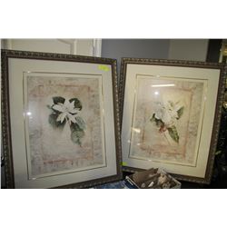 ORNATE FRAMED & MATTED FLORAL PRINT X2