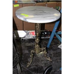 ESTATE MARBLE SIDE TABLE ON BRASS 3 FOOTED BASE