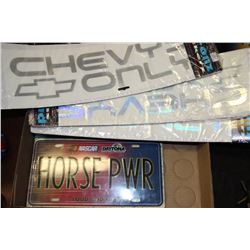 FLAT OF NEW AUTOMOTIVE PLATES & DECALS
