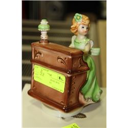 VINTAGE CERAMIC MUSIC BOX LADY PLAYING PIANO