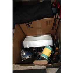 BOX OF MISC INCLUDING MULTIMETER, EXPRESSVU BOX,