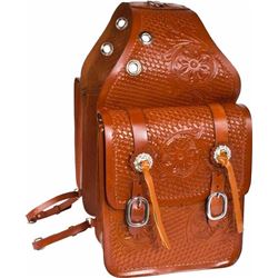 *NEW*  Large All Leather Hand Carved Chestnut Tan Saddle Bags [9677]  FREE S&H