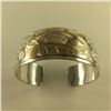 Image 2 : ONE HAND MADE STERLING SILVER & 14KT YELLOW GOLD FIRST NATIONS CUFF STYLE BANGLE STYLE BRACELET.