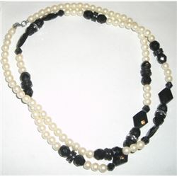 White and black beaded necklace