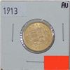 1913 Canada $5 Gold Coin in Almost Uncirculated + condition. This coin is .900 Fine and contains 0.2