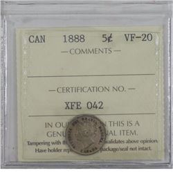 1888 Canada 5-cent ICCS Certified VF-20