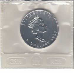 1995 Canada $5 Silver Maple Leaf still sealed in original pliofilm plastic from the Mint (no tax)