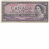 Image 1 : 1954 Canada $10 banknote prefix HT Beattie/Rasminsky signature