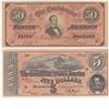 Image 1 : Lot of 2x Confederate States of American $5 & $50 Bank Notes (replica play money)