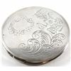 Ladies Sterling Silver Compact with Engraved Floral Designs. Weighs 151 grams