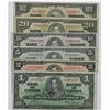 Image 1 : Set of 6x 1937 Bank of Canada $1-$100 notes. You will receive a $1 Coyne/Towers NN bank note, $2 Gor