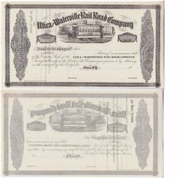Unissued Stock Certificate from the Utira and Waterville Rail Road Company dating from the 1800's